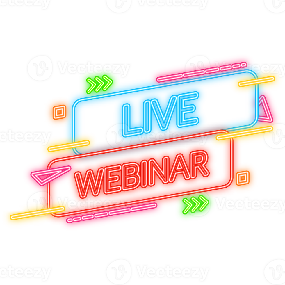 Live Webinar in neon style button, icon. illustration png