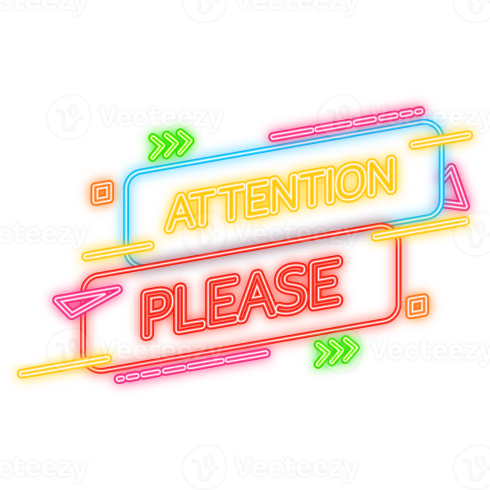 Attention please neon banner. illustration of important announcement. png