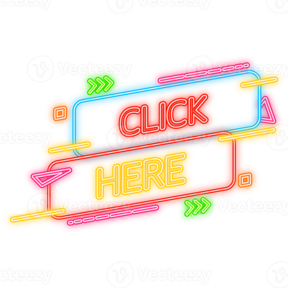 Neon Icon. Icon with click here banner for web marketing design. illustration. png