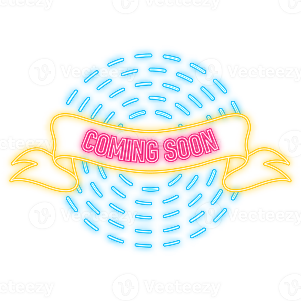 Neon Icon. Coming soon ribbon isolated on dark background. illustration. png