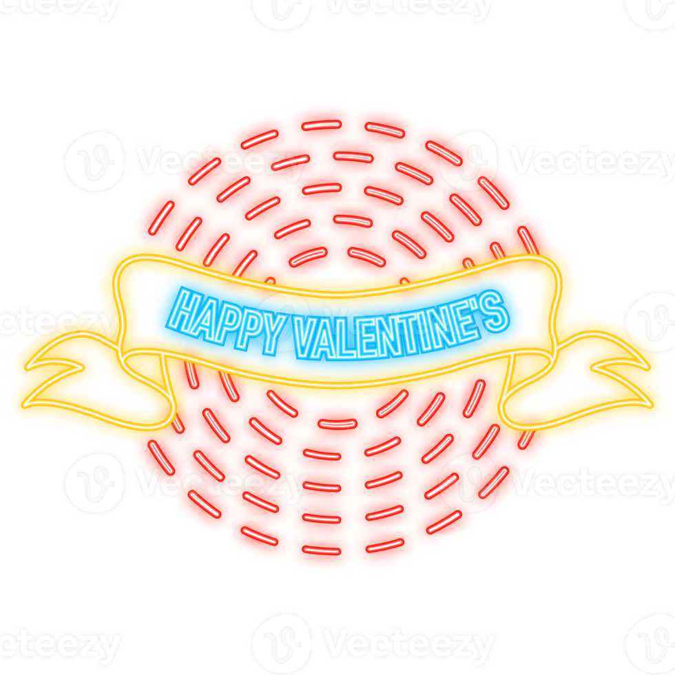 Happy valentines in neon style. Heart love background. Text box. Happy valentines in abstract style on red background. png