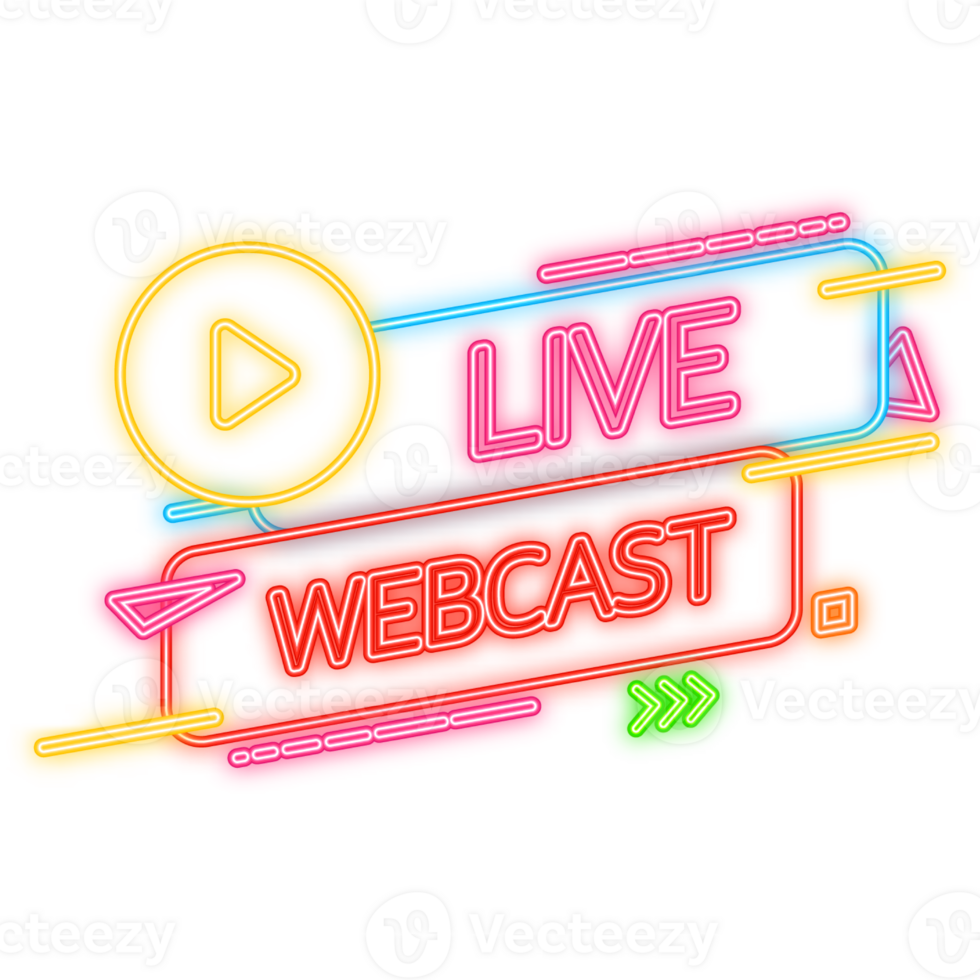 Neon Icon. Live Webcast Button, icon. design. Live Webcast banner on red background. png