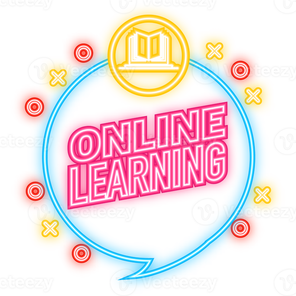 Neon Icon. Online learning logo. Banner for concept design. Isometric illustration. Business concept. png