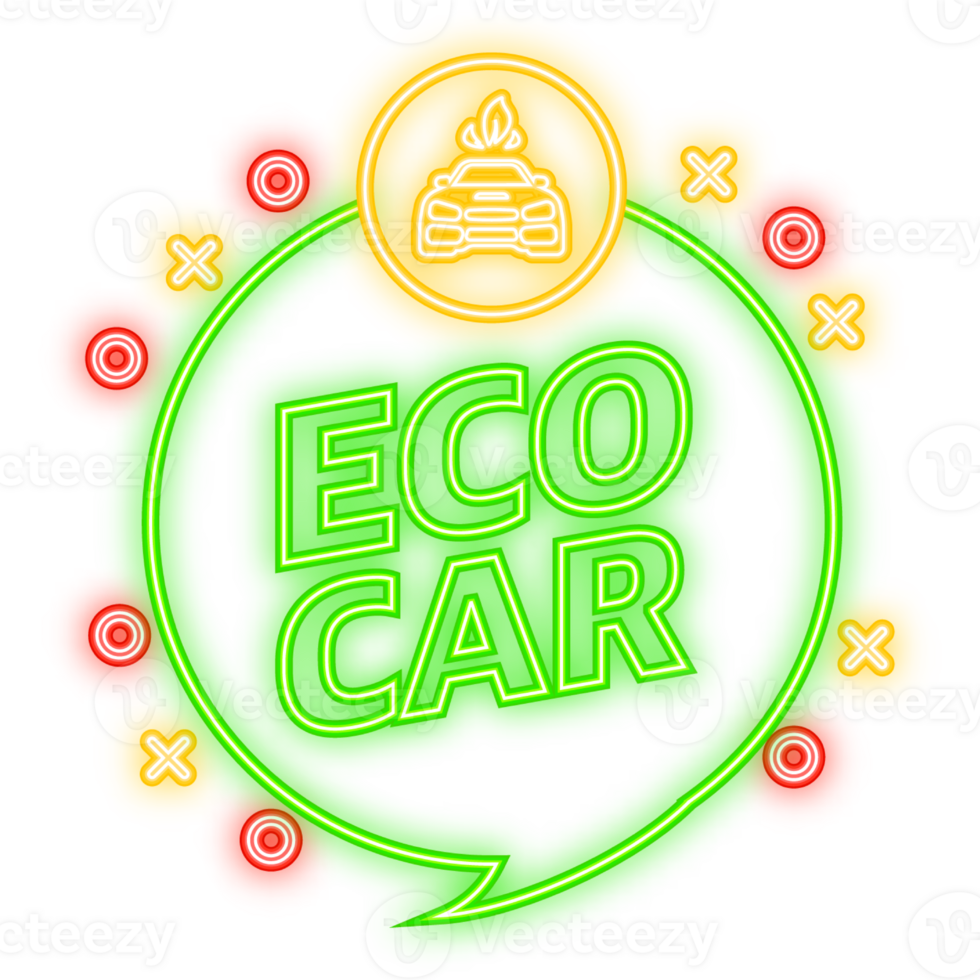 Neon Icon. Banner with green eco car. Ecology concept. Electric power. Eco friendly transport concept png