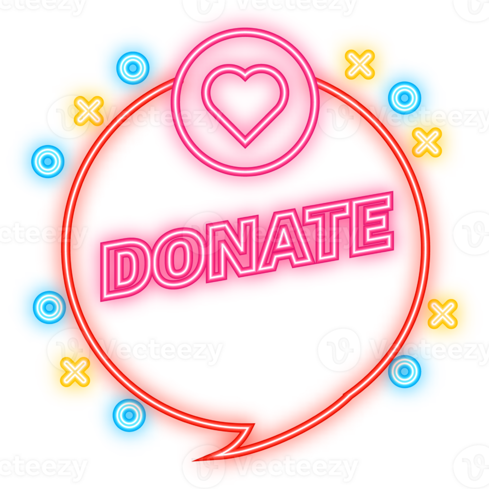 Neon Icon. Donate heart in flat style. flat illustration. png
