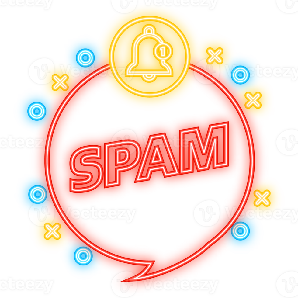 Neon Icon. Spam bell notification mailbox concept. Email box hacking, spam warning png