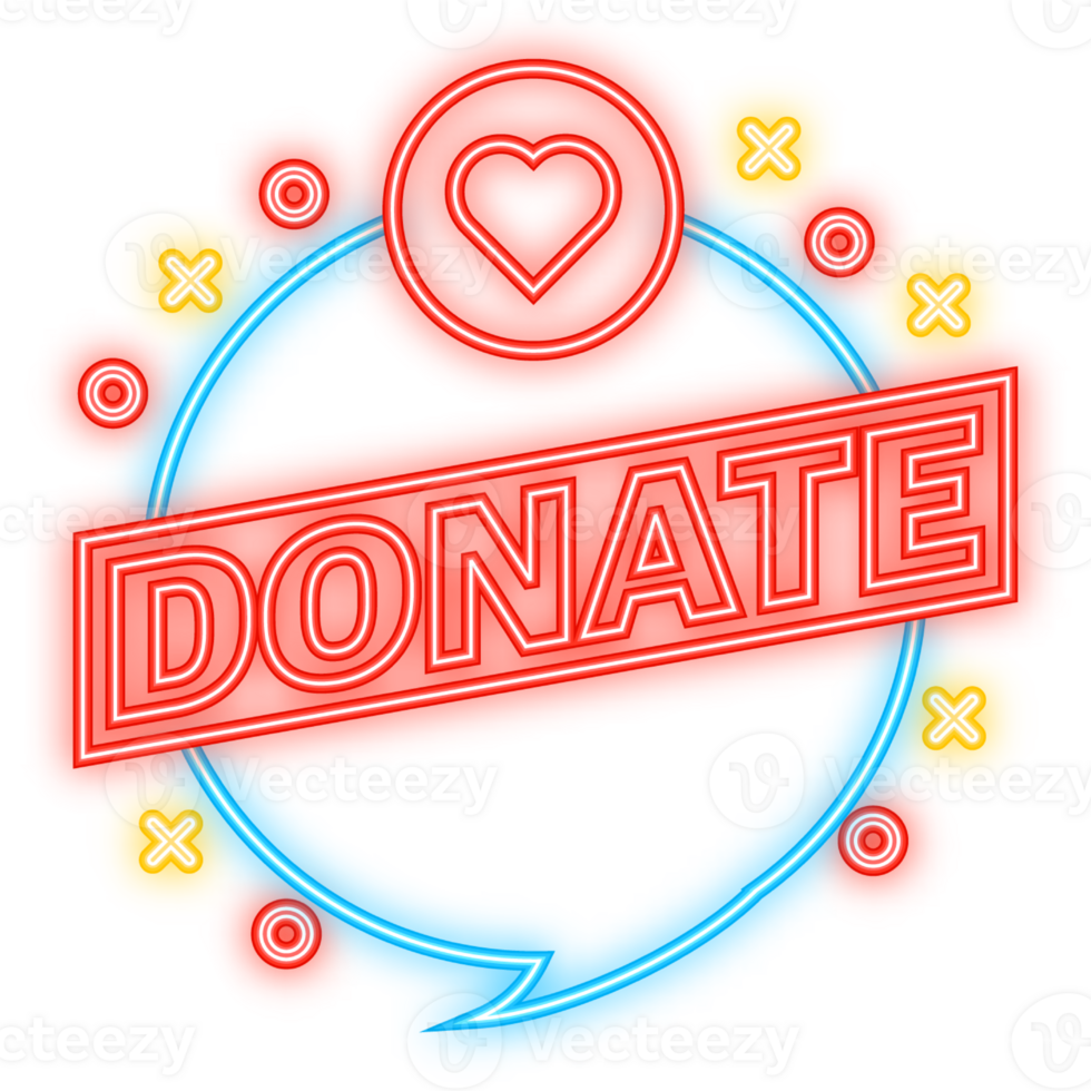 Neon Icon. Donate heart in flat style. flat illustration. png
