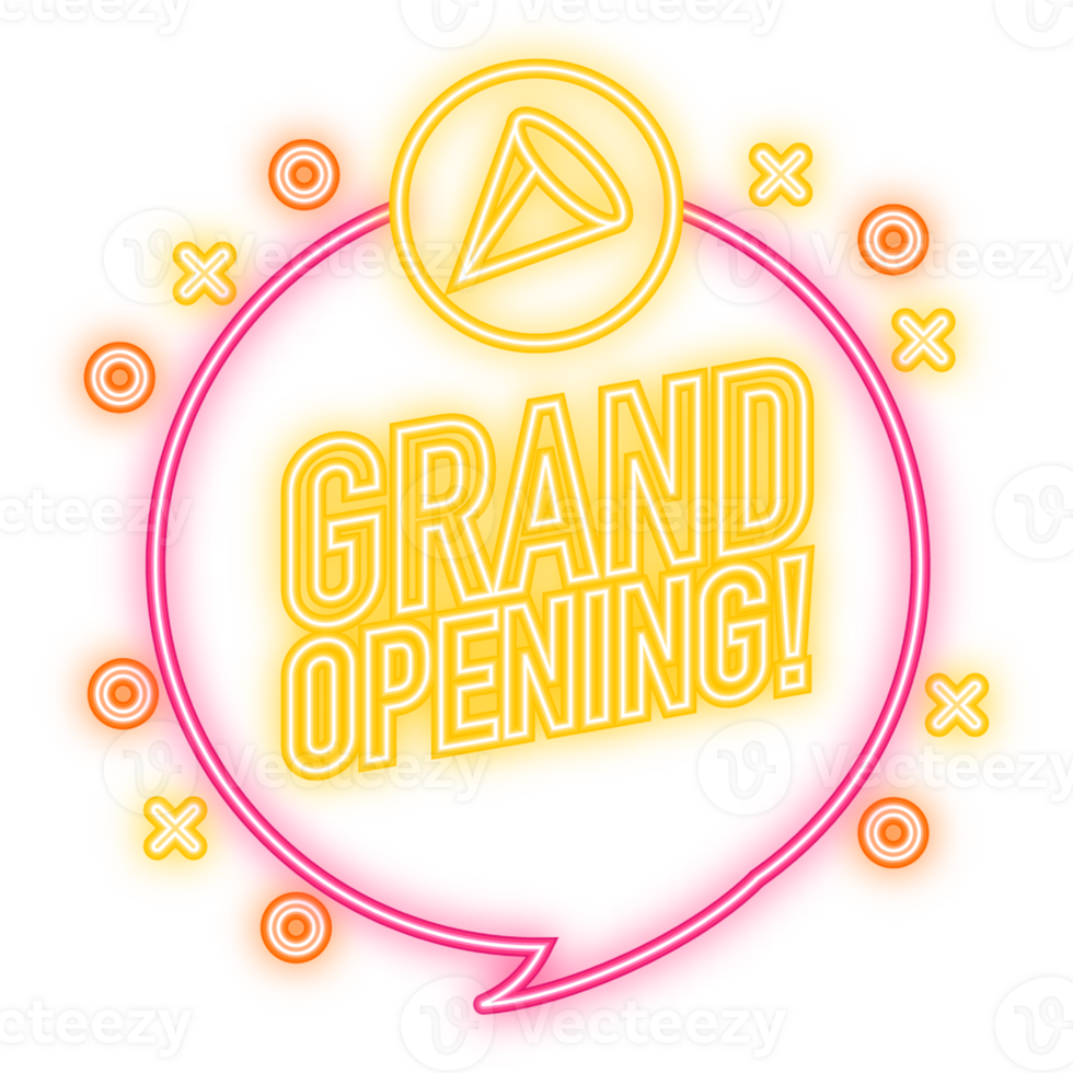 Neon Icon. Grand opening purple banner in flat style on white background. illustration. png
