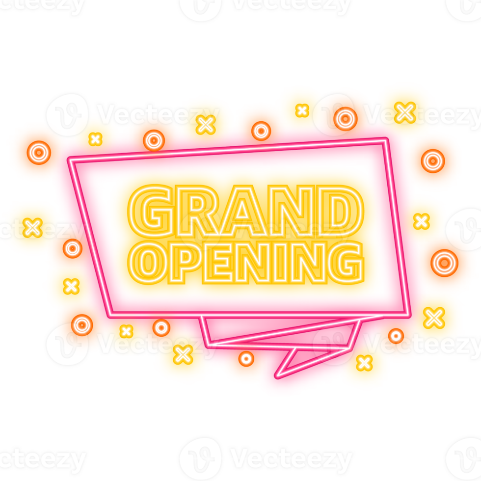 Neon Icon. Grand opening purple banner in flat style on white background. illustration. png
