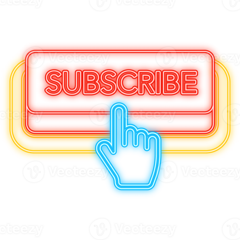 Neon Icon. Icon with red subscribe neon button on white background for web marketing design. Flat deign png