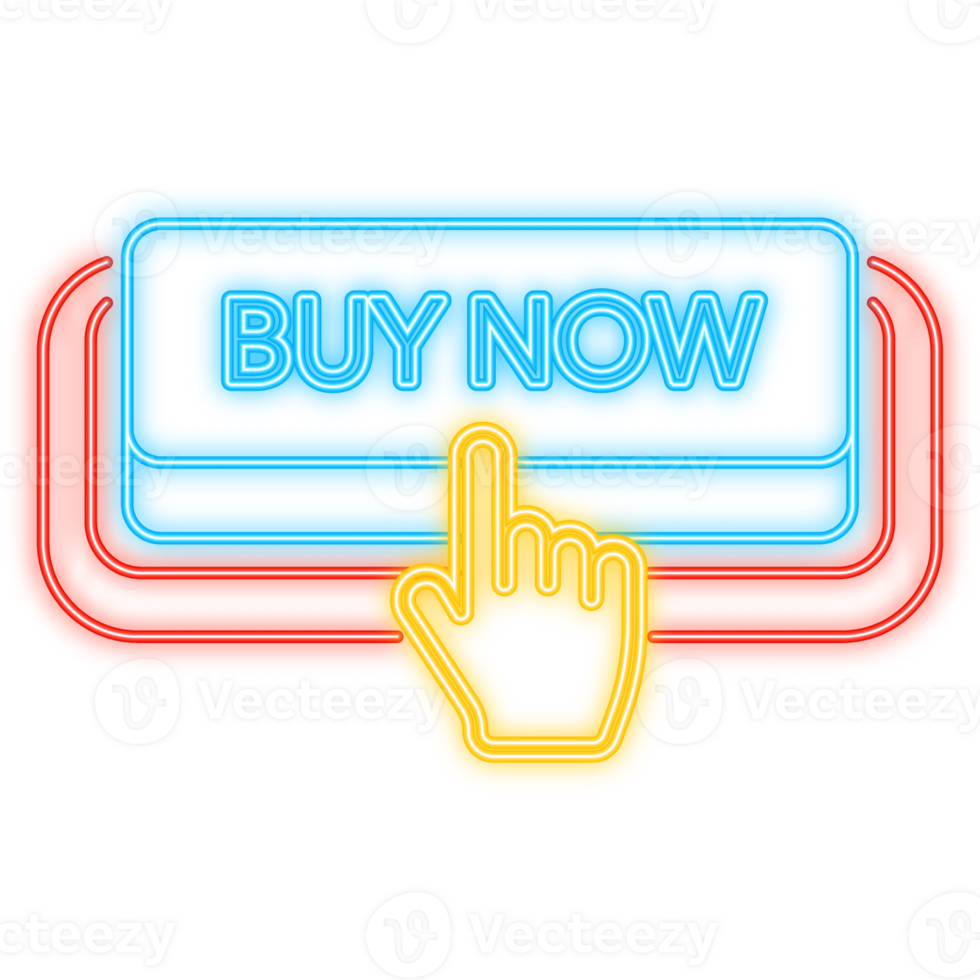 Neon Icon. Icon with blue buy now neon button on white background for web marketing design. illustration png