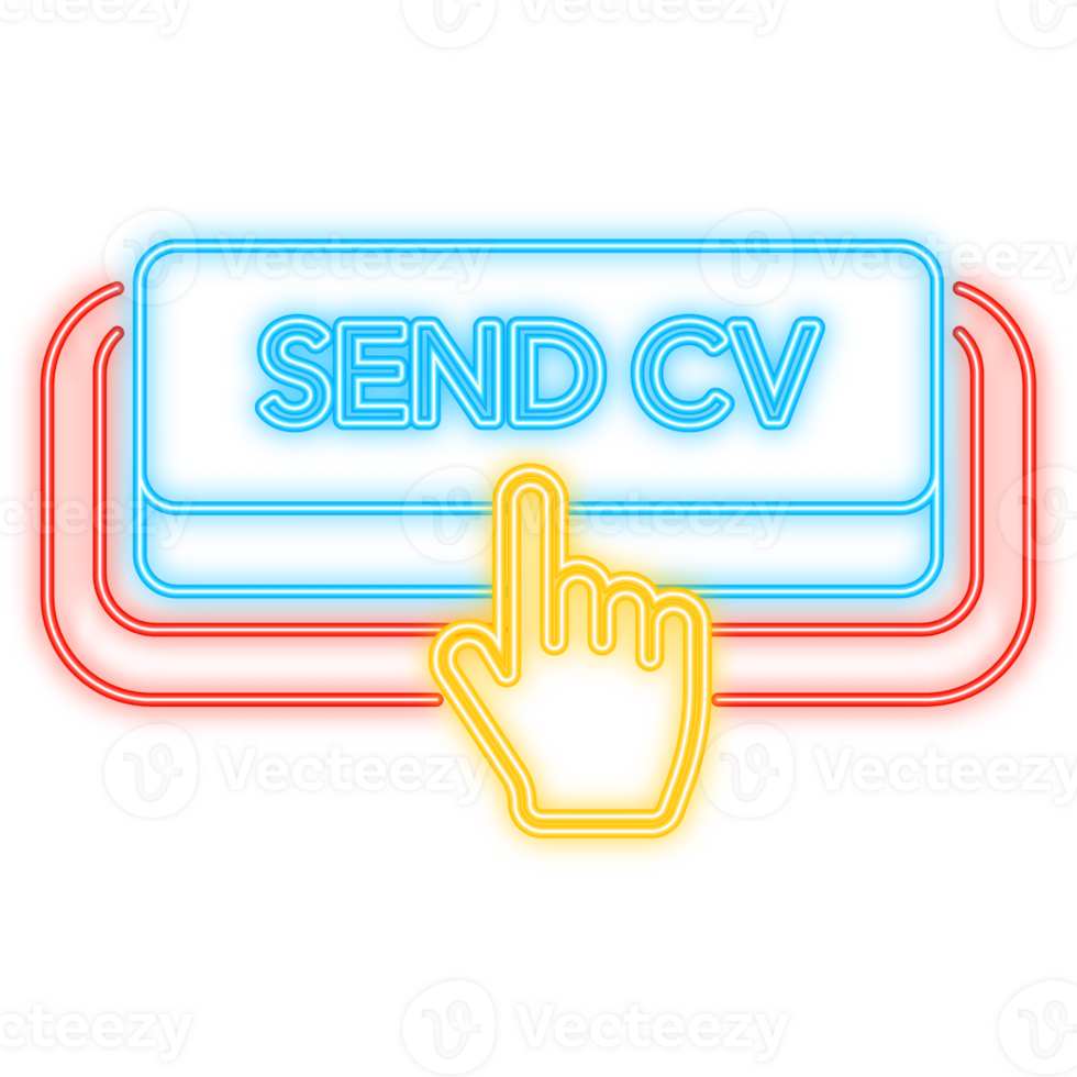Neon Icon. Icon with blue send cv 3D button on white background for web marketing design. Flat deign. png
