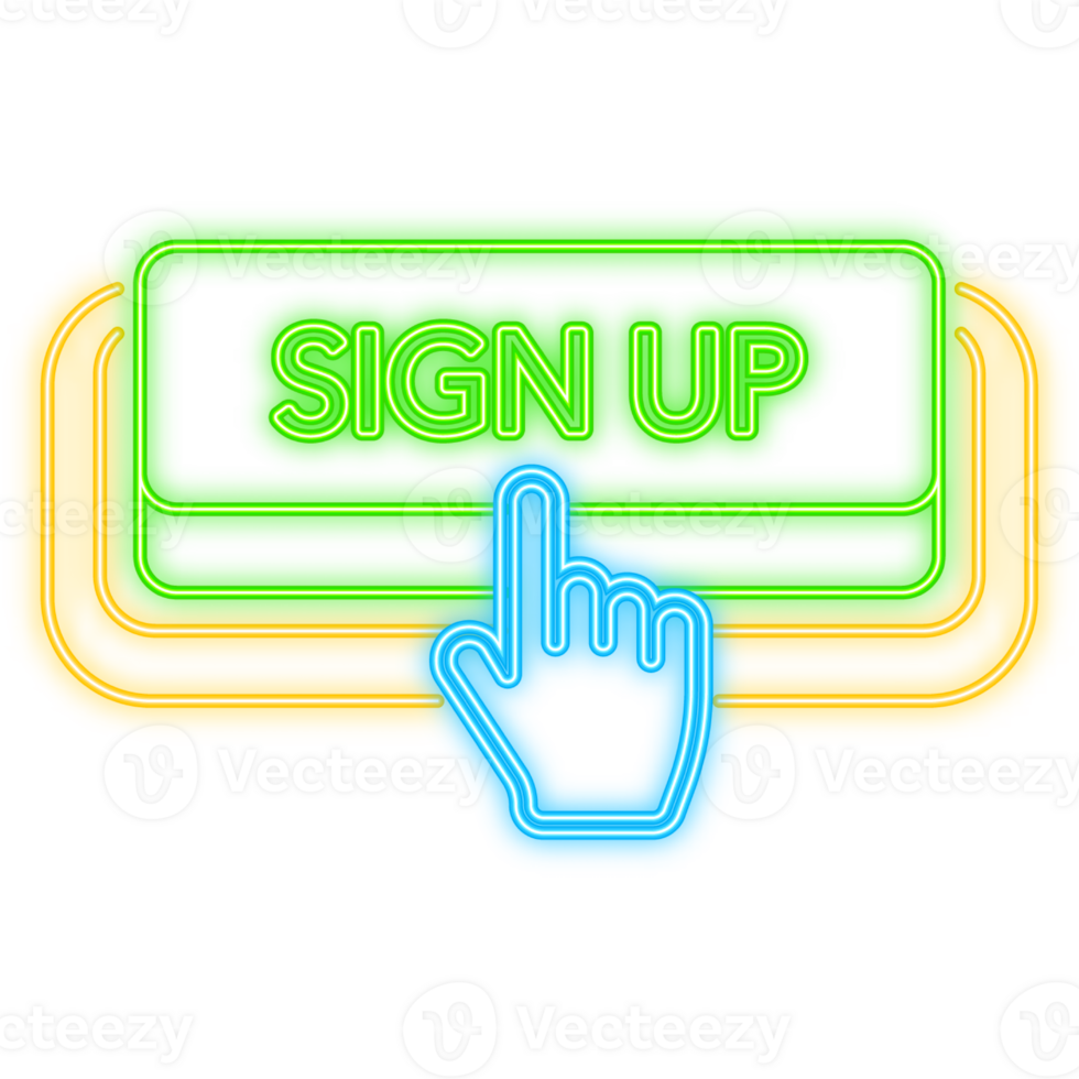 Neon Icon. Icon with green sign up neon button on white background for web marketing design. Flat deign. png