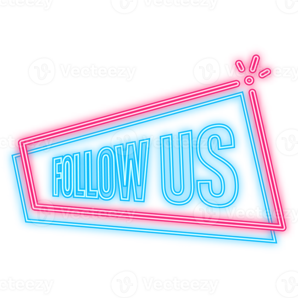 Neon Icon. Follow us megaphone banner in neon style on white background. illustration png