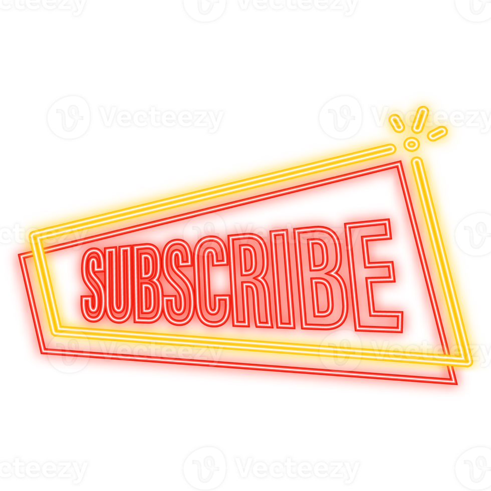 Neon Icon. Icon with red subscribe neon button on white background for web marketing design. Flat deign png