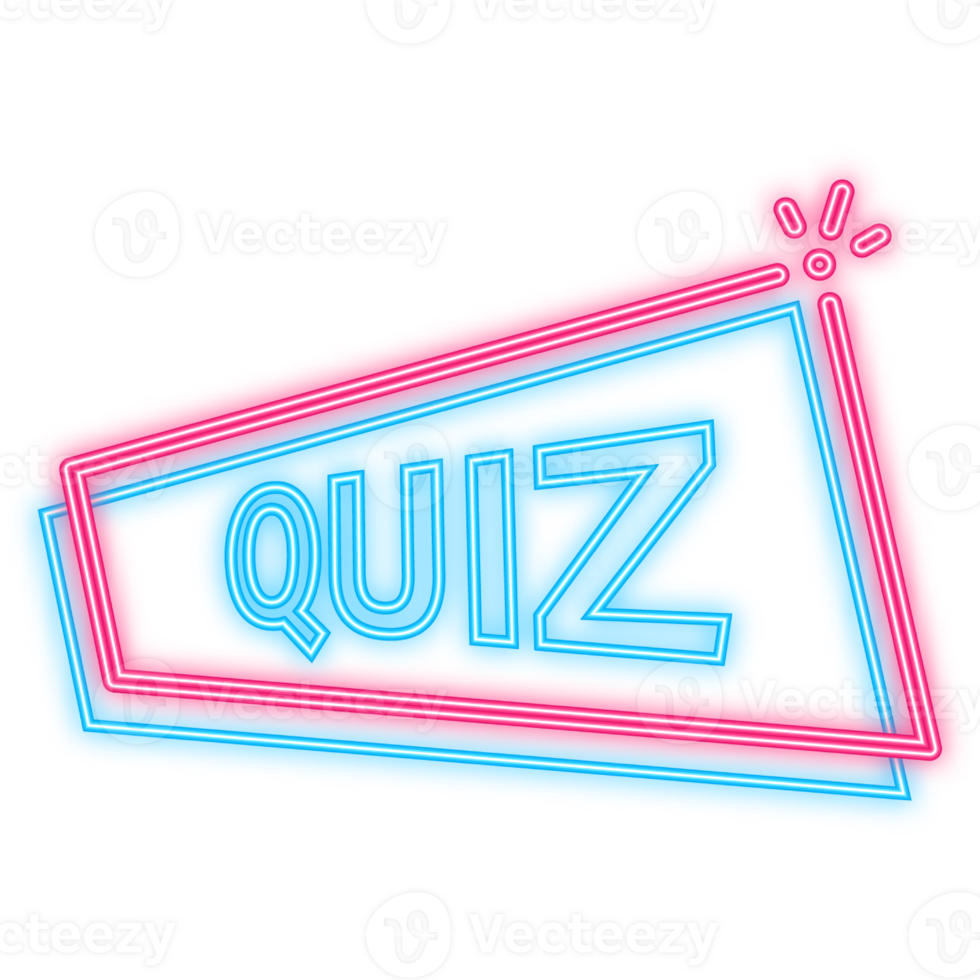Neon Icon. Quiz blue banner in neon style on white background. illustration png