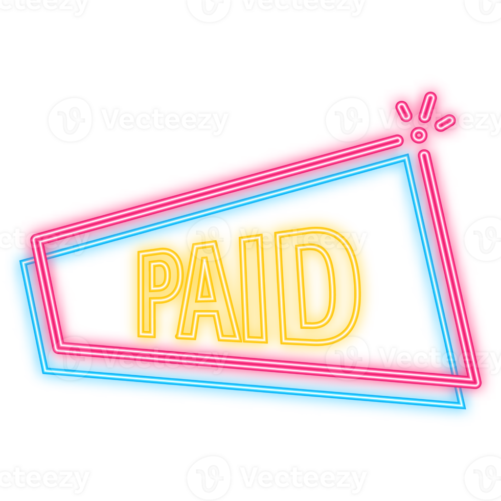 Neon Icon. Paid for banner design. Red paid on white background. Grunge texture png