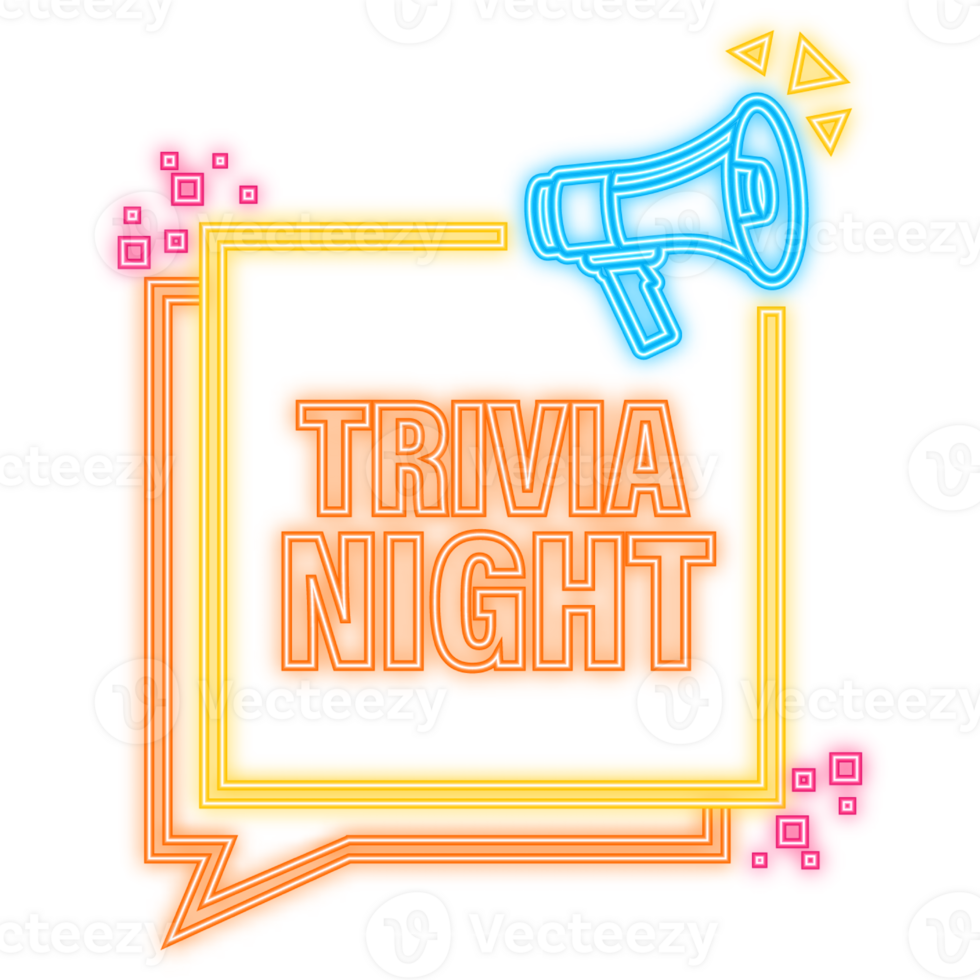 Neon Icon. Trivia night megaphone banner in 3D style on white background. illustration png