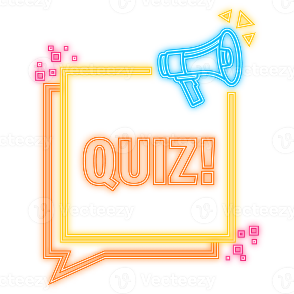 Neon Icon. Megaphone with Quiz poster in flat style. illustration png
