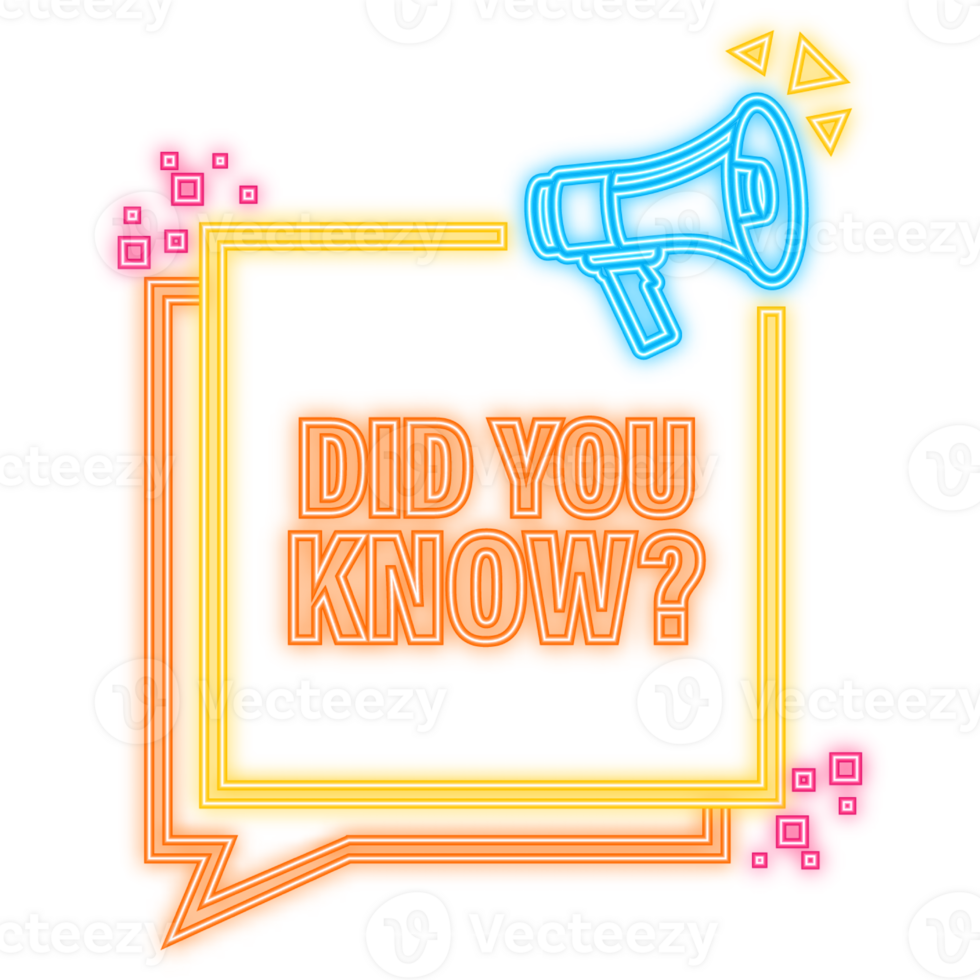 Neon Icon. Did you know megaphone yellow banner in 3D style on white background. illustration png