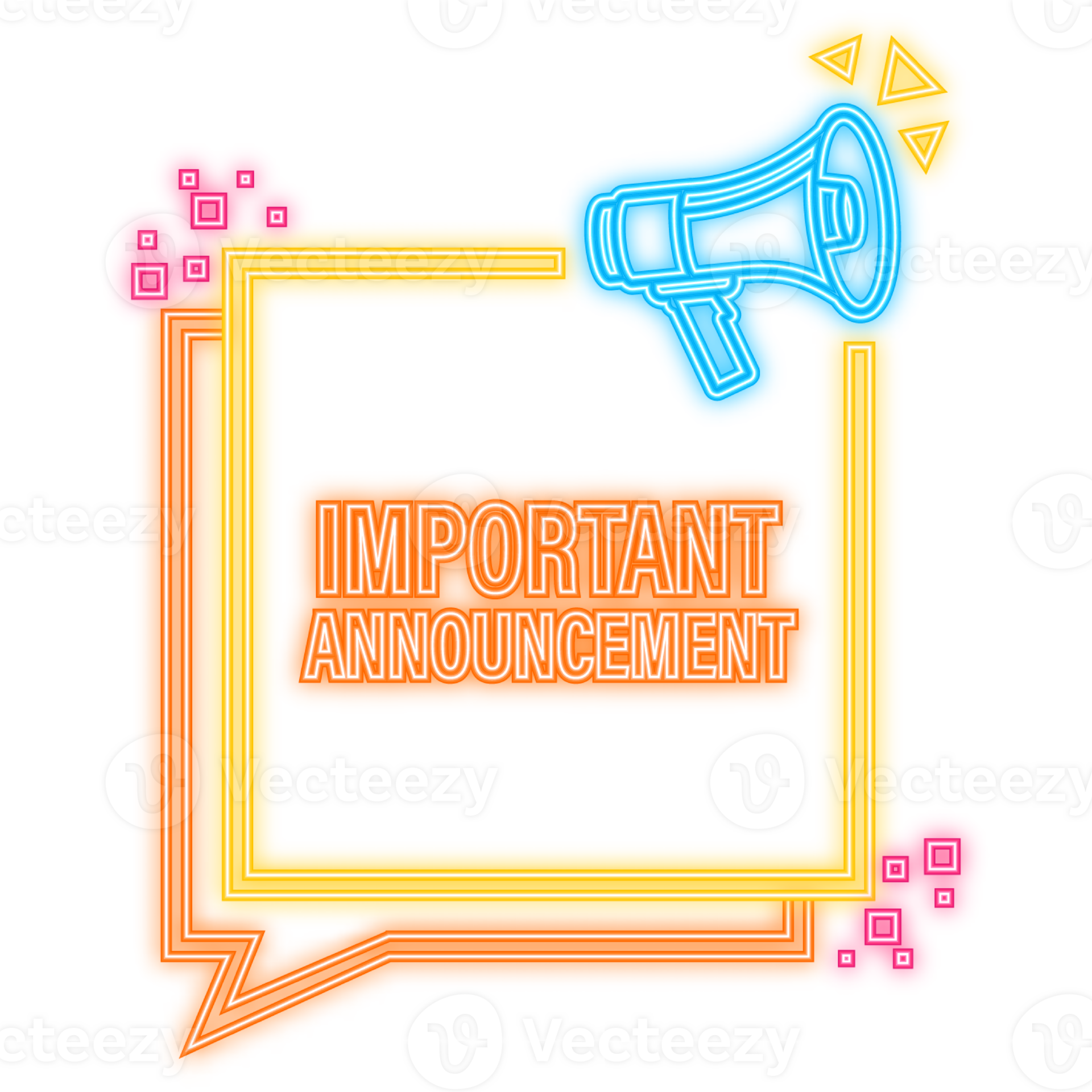 Neon Icon. Megaphone with important announcement poster in flat style