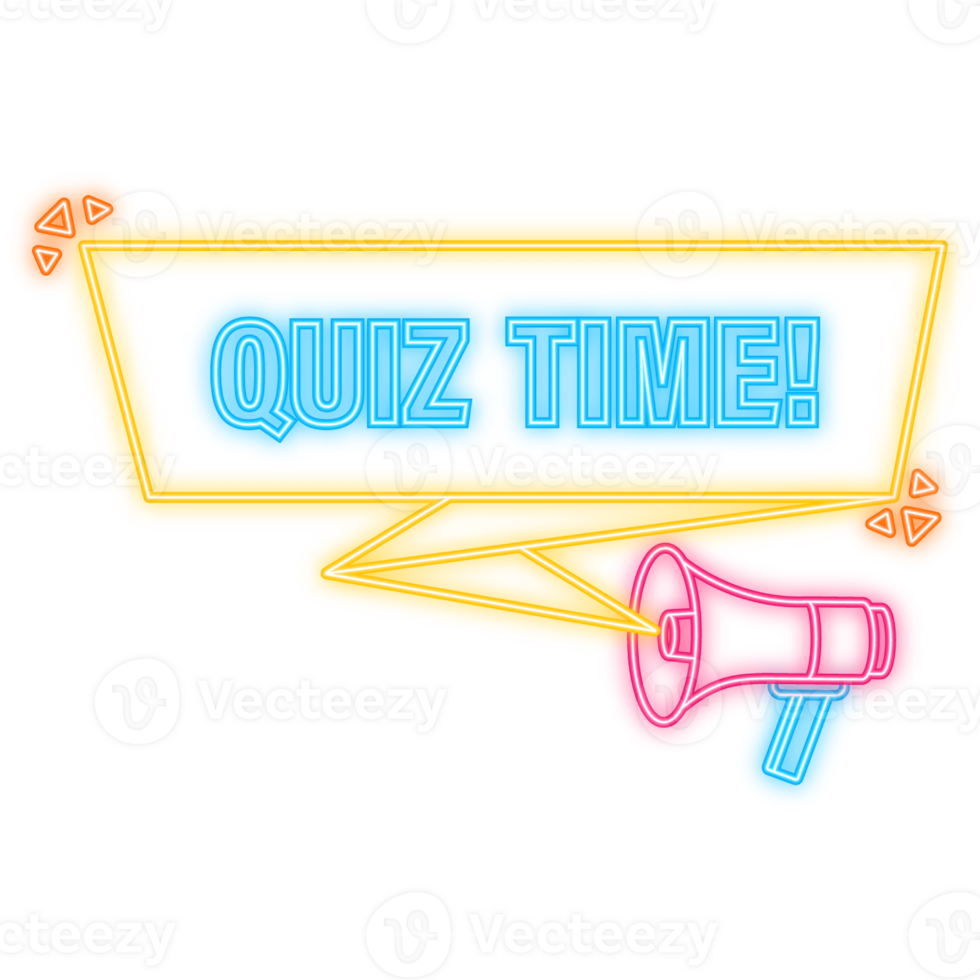Neon Icon. Quiz blue banner in 3D style on white background. illustration png