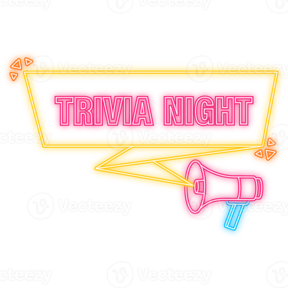 Neon Icon. Trivia night megaphone banner in 3D style on white background. illustration png