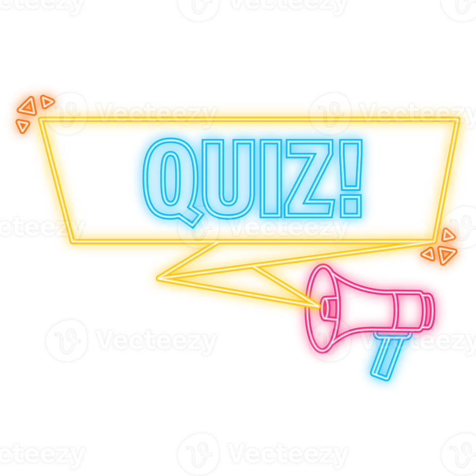 Neon Icon. Megaphone with Quiz poster in flat style. illustration png