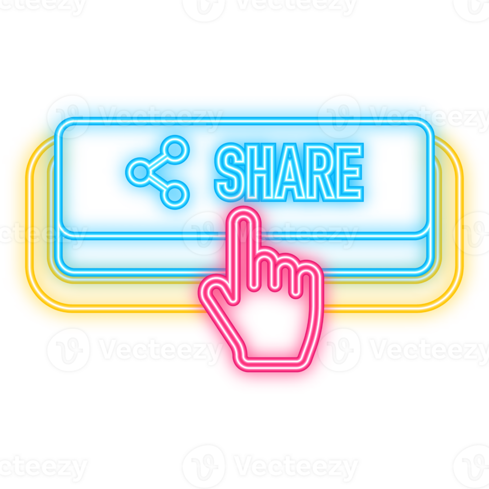 Neon Icon. Icon with violet share 3D button on white background for web marketing design. Flat deign. png