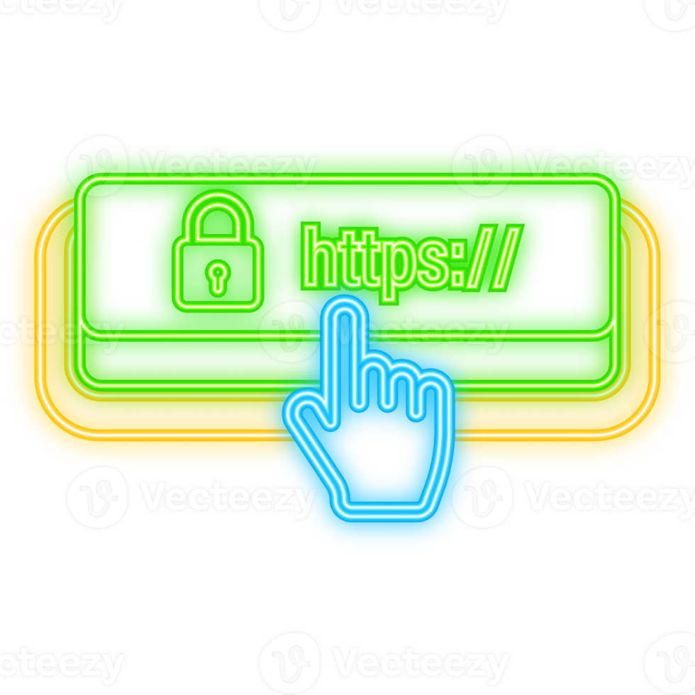 Neon Icon. Secure of link green 3D button on white background. illustration png