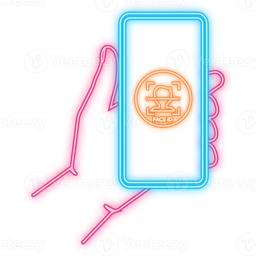 Neon Icon. Face recognition, great design for any purposes. Protection icon . Personal protection. png