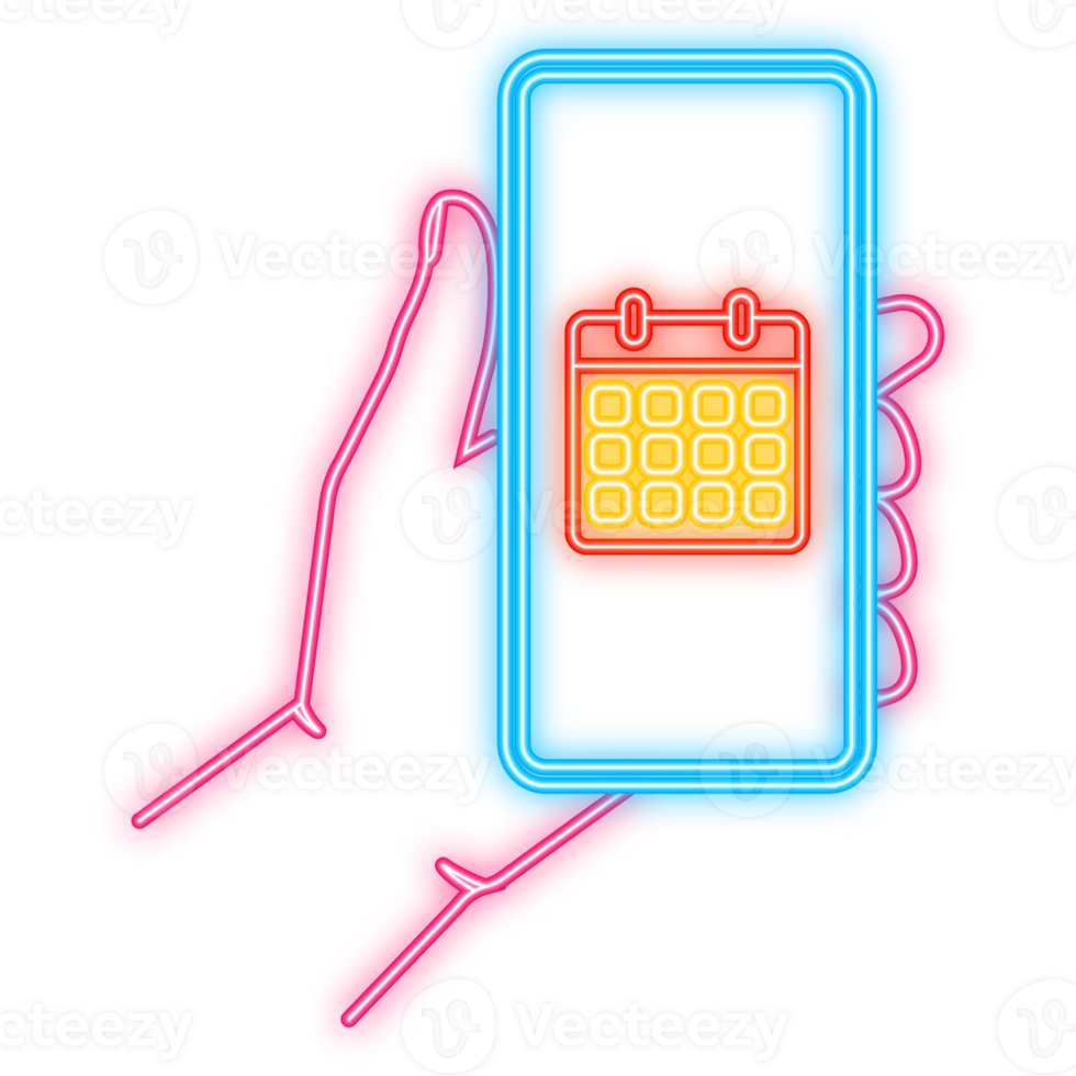 Neon Icon. Ui ux design element. Time icon . Mobile internet, social media. Flat phone with calendar for mobile app design png