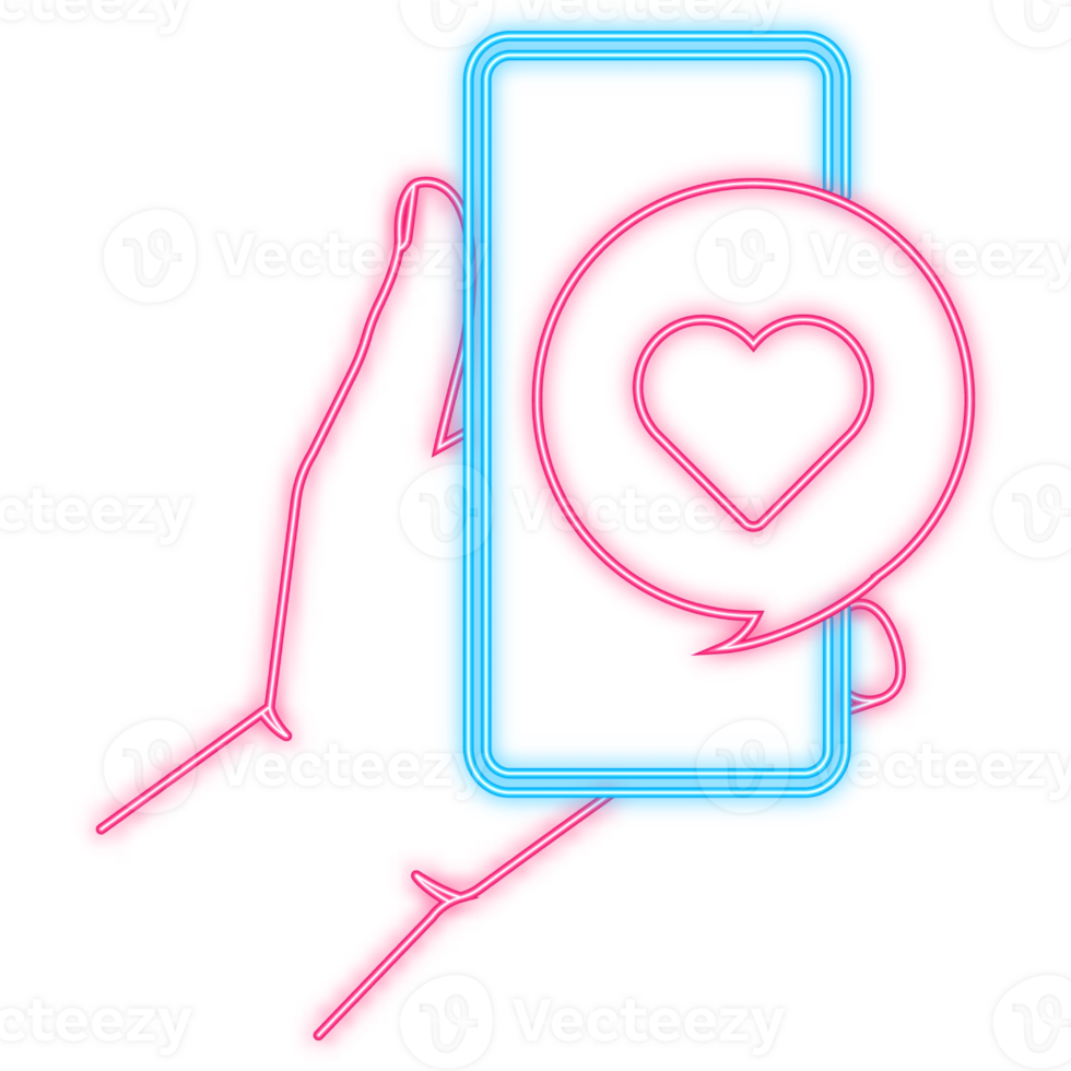 Neon Icon. Flat hand with like smartphone for marketing design. Icon for mobile app design. Mobile internet, social media png