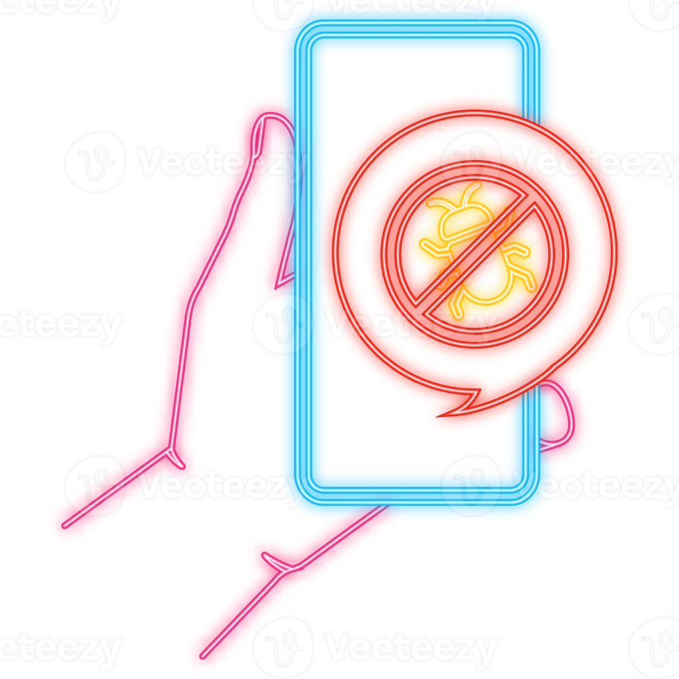 Neon Icon. Virus loupe. Searching virus. Microbe icon. Cyber secure. png