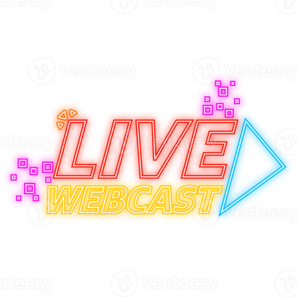 Neon Icon. Live Webcast Button, icon. design. Live Webcast banner on red background. png