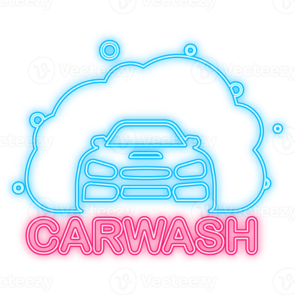 Neon Icon. Abstract infographic with carwash flat illustration. High pressure washer. banner. png