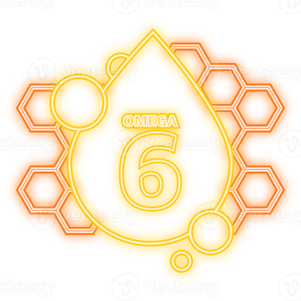 Neon Icon. Shiny fish oil nutrition, omega 6, for good health isolated on transparent background. illustration png