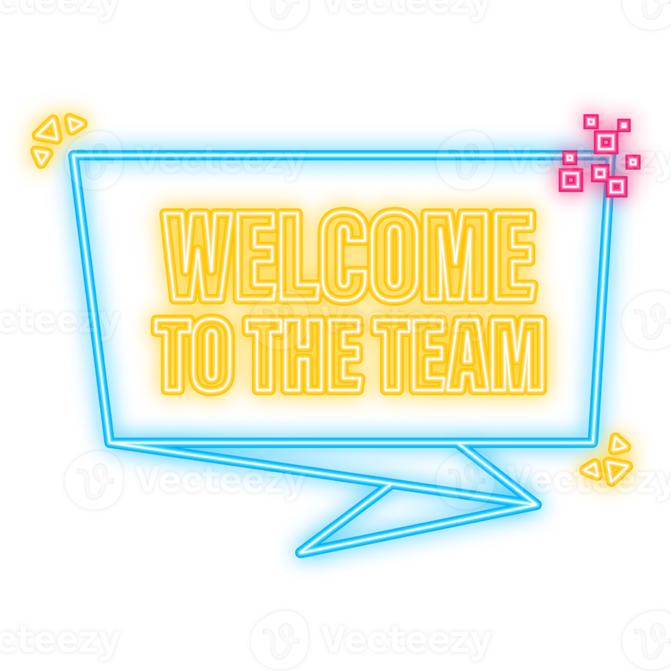 Neon Icon. Welcome to the team megaphone blue banner in 3D style on white background. illustration png