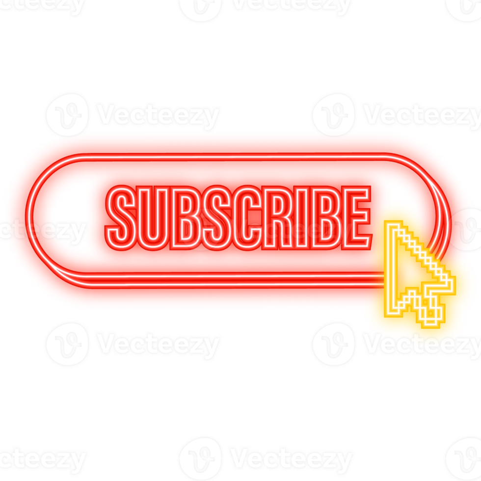 Neon Icon. Red rounded subscribe button on white background. illustration png