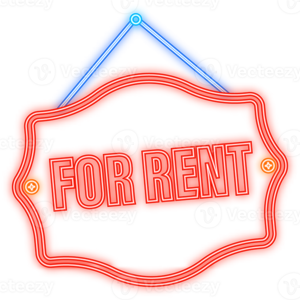 Neon Icon. For rent sign. Isolated illustration. illustration design. Design element png
