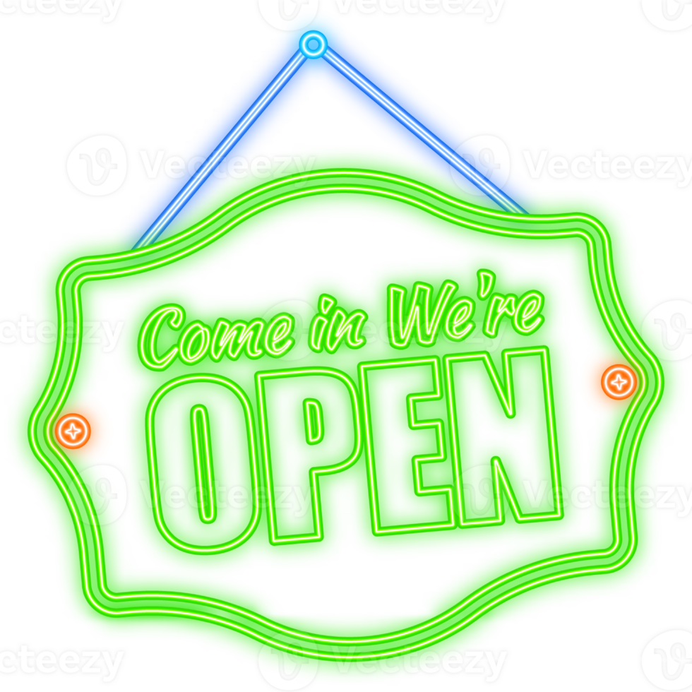 Neon Icon. Open door sign. Door sign. Label with text in flat style png