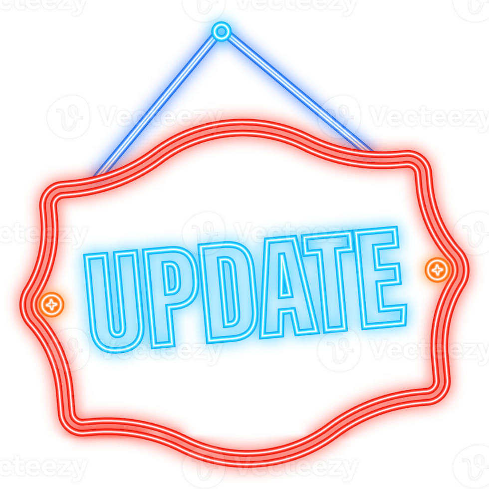 Neon Icon. Time to update label on white background. Blue banner. illustration png