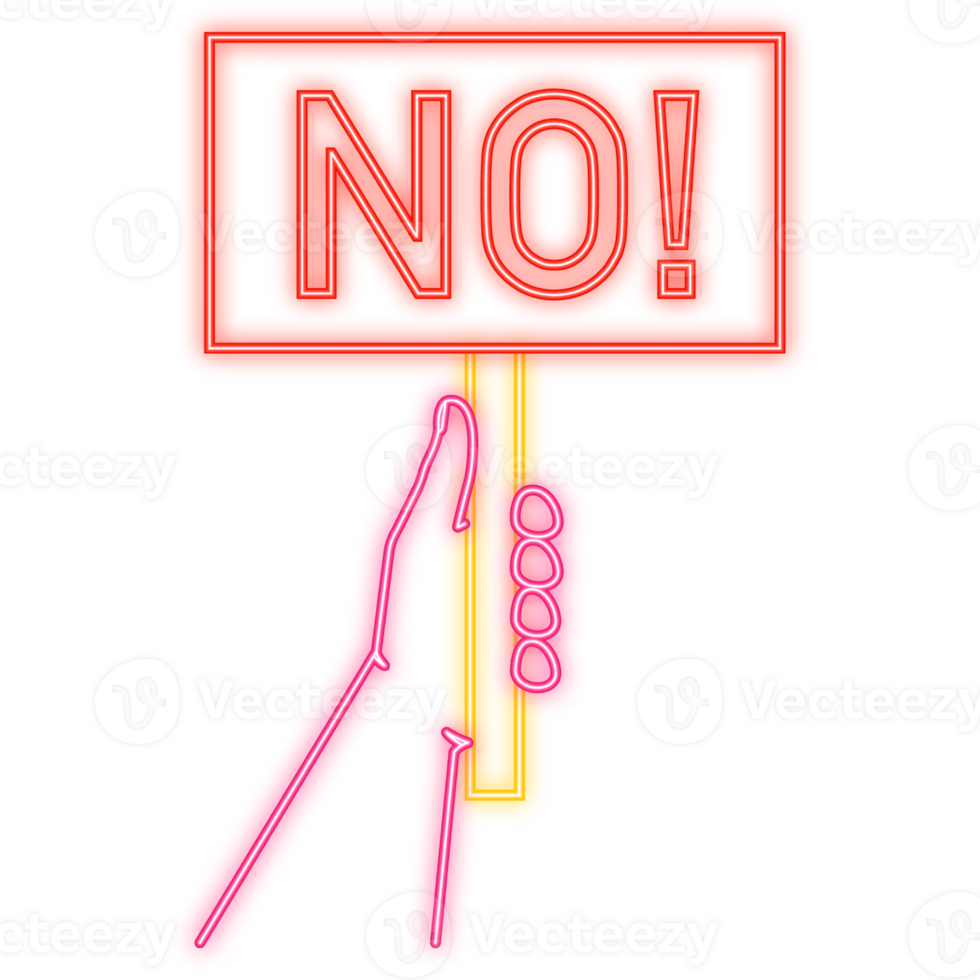 Neon Icon. No sign placard hand, great design for any purposes. Background illustration. Web design png