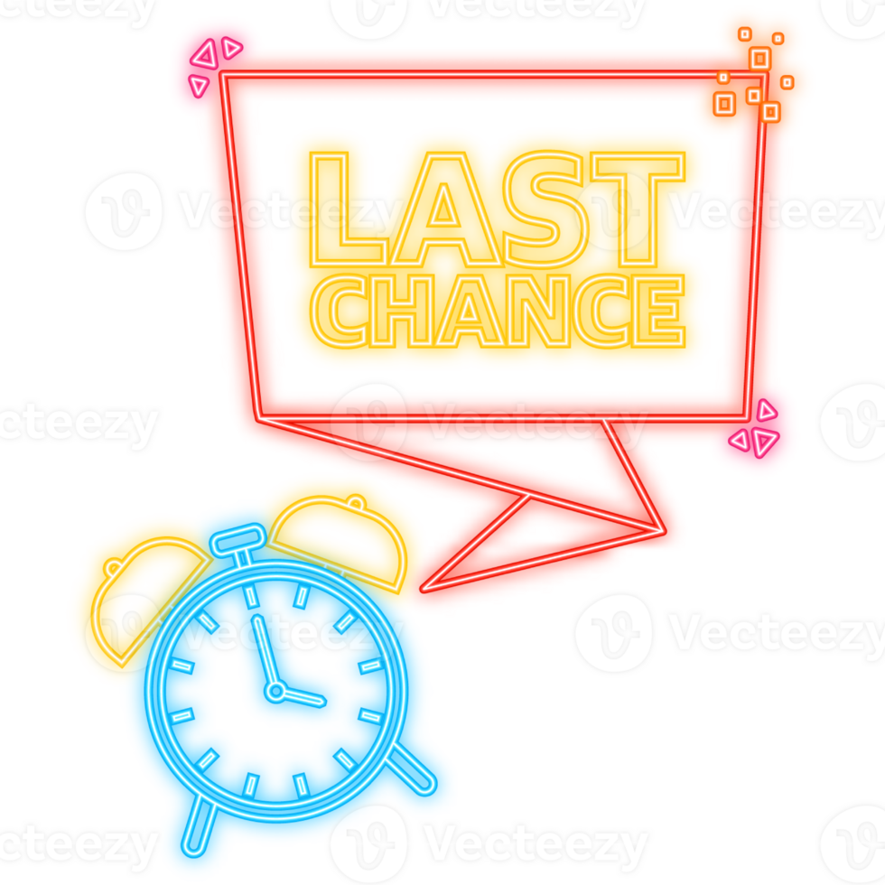 Neon Icon. Red banner with last chance sign and timer icon. png