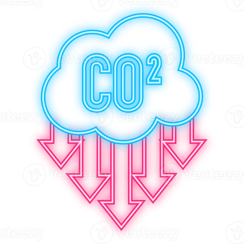 Neon Icon. Co 2 emissions in flat style on green background. Simple illustration. flat illustration. png
