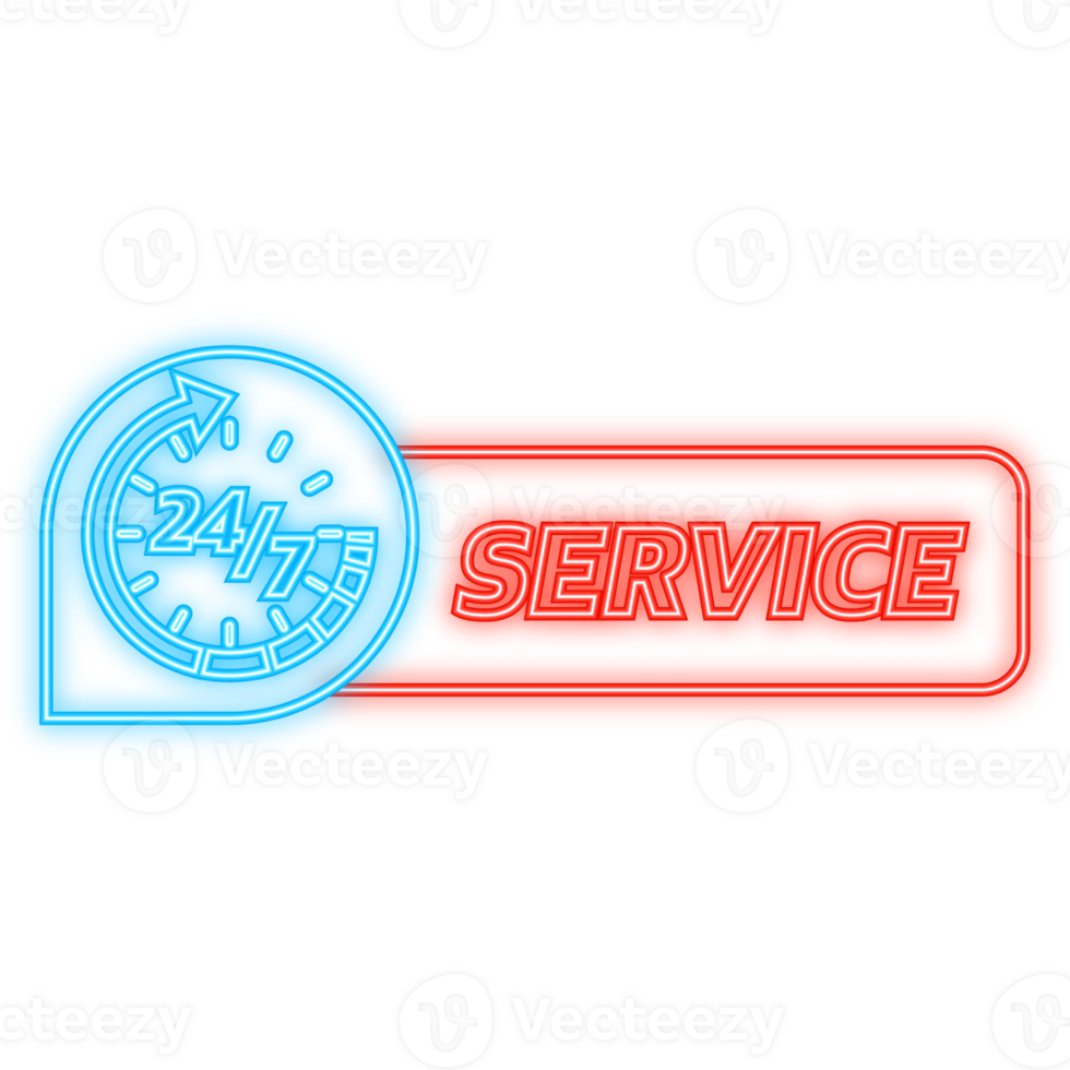 Neon Icon. 24 hours support in abstract style on white background. Customer service. Online support call center. Flat . Logo png