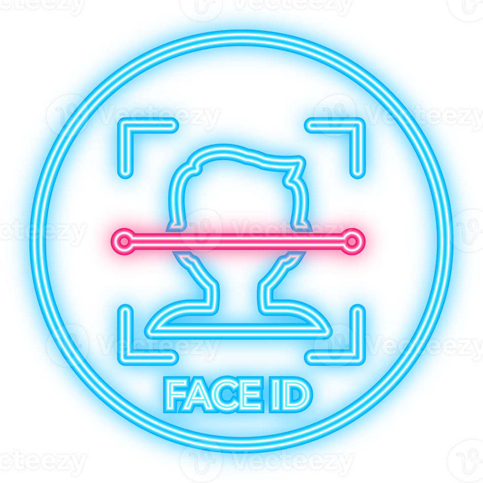 Neon Icon. Face recognition, great design for any purposes. Protection icon . Personal protection. png
