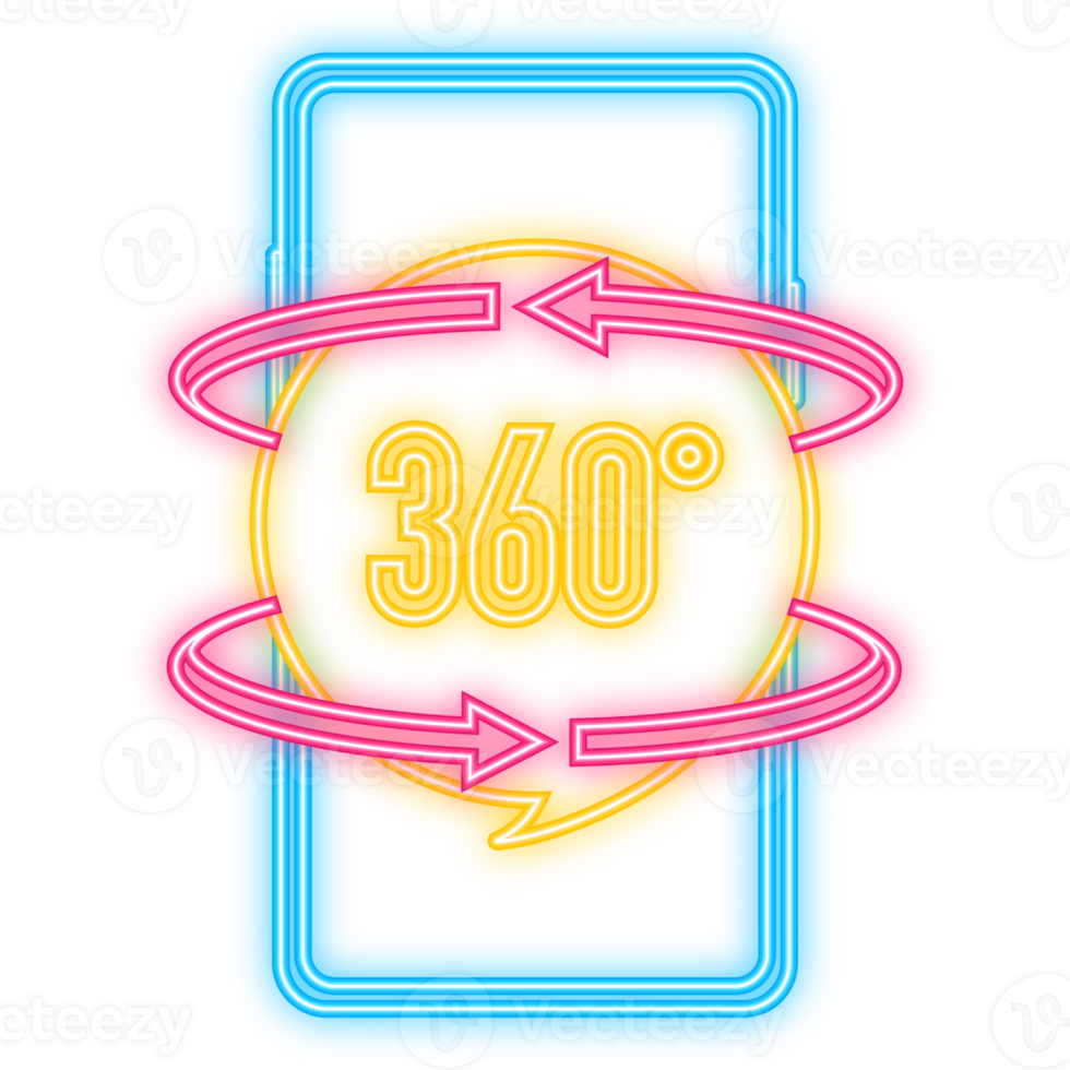 Neon Icon. 360 degrees view sign icon on white background png