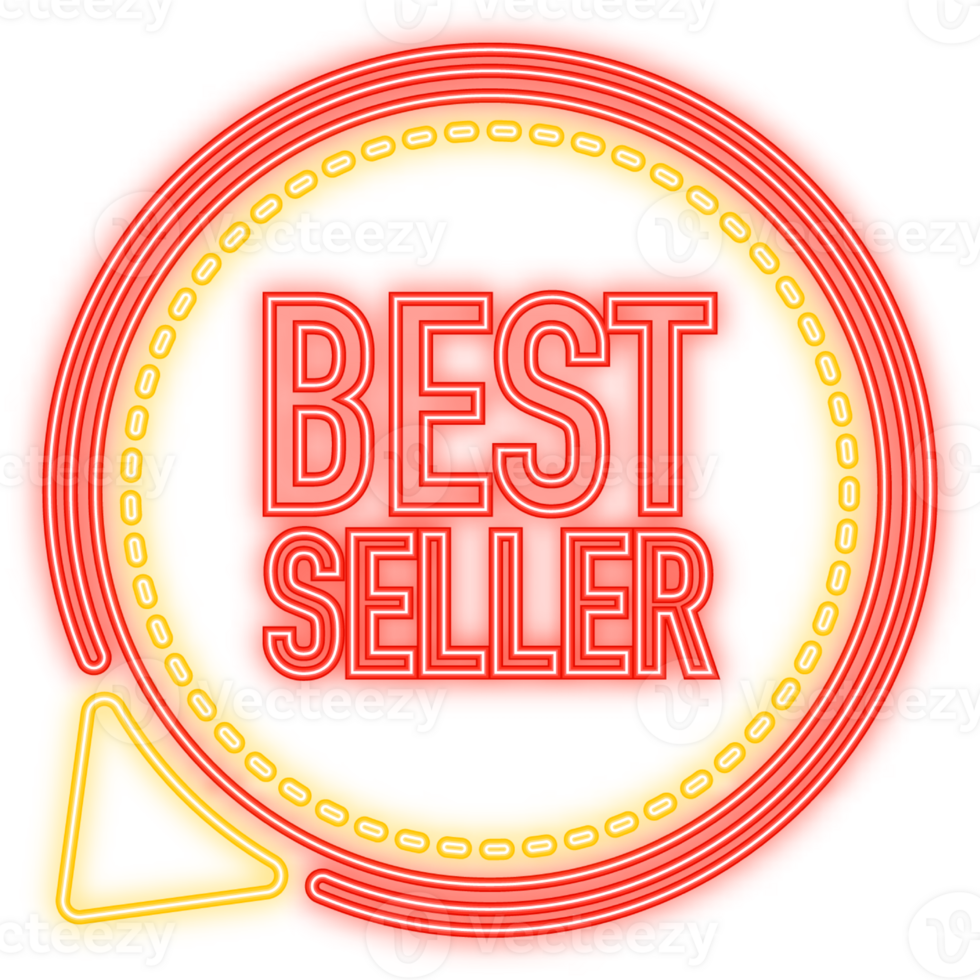 Neon Icon. Vintage icon with red sticker best seller on white background for banner design. illustration png