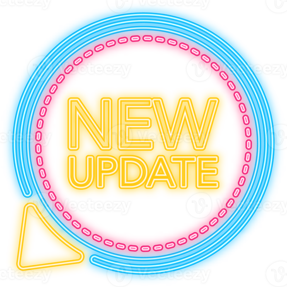 Neon Icon. New update red label on white background. Red banner. illustration png